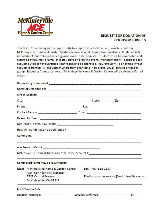 Donation Form - McKinleyville Ace Hardware
